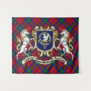 Lindsay Clan Badge & Unicorns w/Tartan Wandkleed