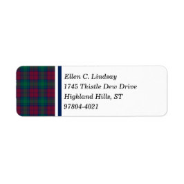 Lindsay Clan Maroon, Groen en Blauwe Tartan Etiket