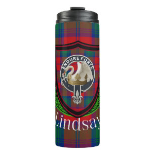 Lindsay Schotse Clan Tartan & Wapen Thermosbeker