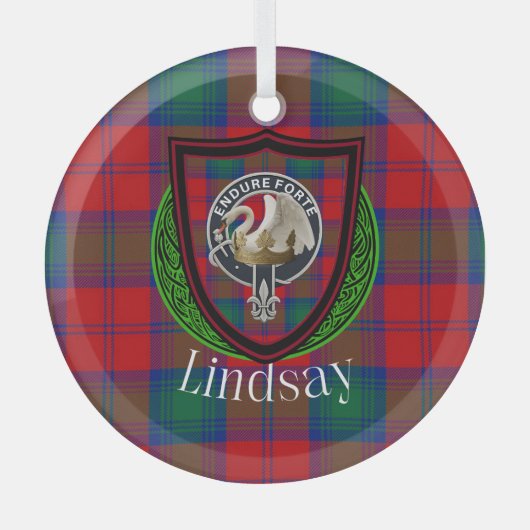 Lindsay Scottish Clan Tartan & Crest Glas Ornament (Voorkant)