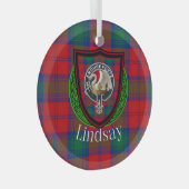 Lindsay Scottish Clan Tartan & Crest Glas Ornament (Voorkant Rechts)
