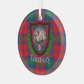 Lindsay Scottish Clan Tartan & Crest Glas Ornament (Voorkant links)