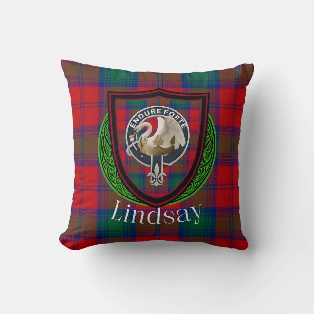 Lindsay Scottish Clan Tartan & Crest Kussen (Voorkant)