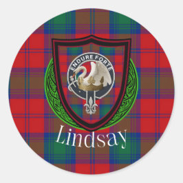 Lindsay Scottish Clan Tartan & Crest Ronde Sticker