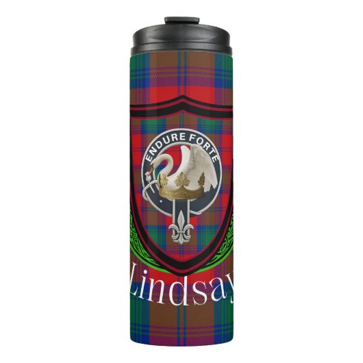 Lindsay Scottish Clan Tartan & Crest Thermosbeker (Voorkant)