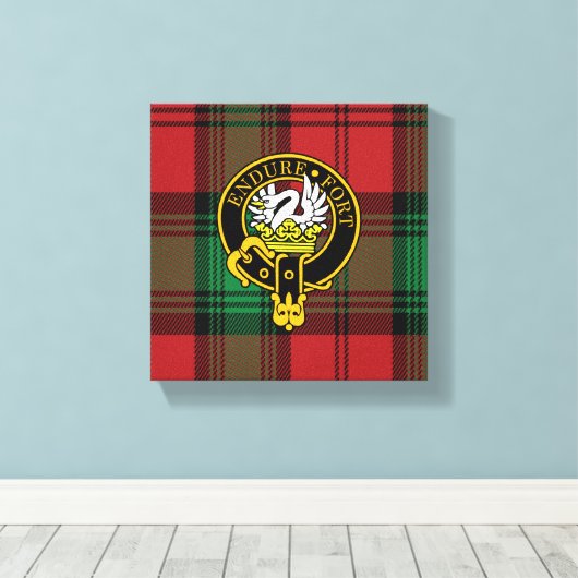 Lindsay Scottish Crest en Tartan Canvas print (Insitu (Houten vloer))