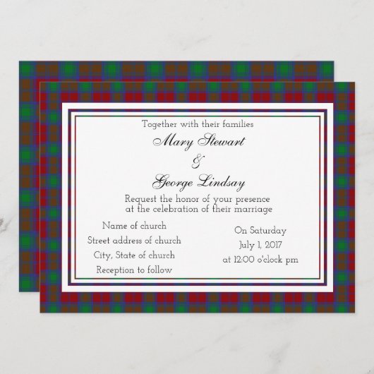 Lindsay Scottish Wedding Invitation Kaart (Voorkant / Achterkant)