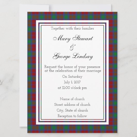 Lindsay Scottish Wedding Invitation Kaart (Voorkant)