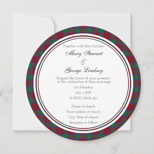 Lindsay Scottish Wedding Round Invitation Kaart (Voorkant)