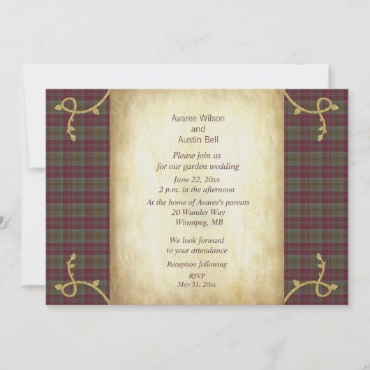 Lindsay Verweerde Schotse Tartan Tuinbruiloft Kaart (Voorkant)