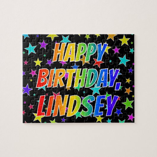 "LINDSEY" Voornaam, Fun "HAPPY BIRTHDAY" Legpuzzel (Horizontaal)