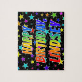 "LINDSEY" Voornaam, Fun "HAPPY BIRTHDAY" Legpuzzel (Verticaal)