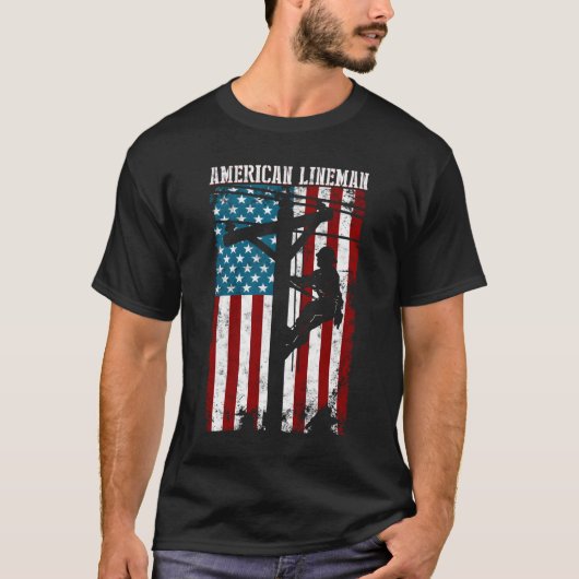 Line American Flag Electric Cable Patriotic Line T-shirt (Voorkant)