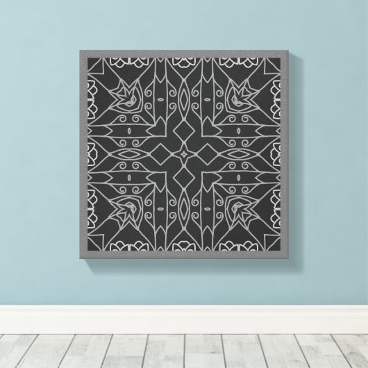 Line Art Abstract, oorspronkelijk gecentreerd zwar Canvas Afdruk (Insitu (Houten vloer))