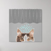 Line art abstracte stippen staring cat canvas prin (Voorkant)