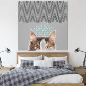 Line art abstracte stippen staring cat canvas prin (Insitu (Slaapkamer))