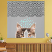 Line art abstracte stippen staring cat canvas prin (Insitu (Woonkamer))