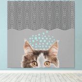 Line art abstracte stippen staring cat canvas prin afdruk (Insitu (Houten vloer))