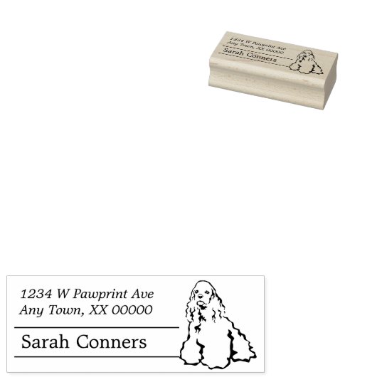 Line Art American Cocker Spaniel Retouradres Rubberstempel (Gestempeld)