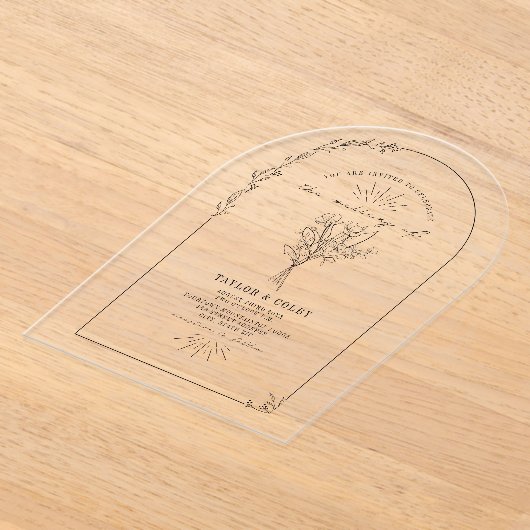 Line Art Arch Bloemen Boeket Huwelijk Acryl Uitnodigingen (Laagn)