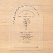 Line Art Arch Bloemen Boeket Huwelijk Acryl Uitnodigingen (Voorkant)