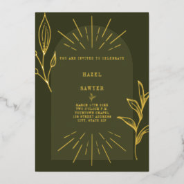 Line Art Arch Botanical Green Folie Uitnodiging