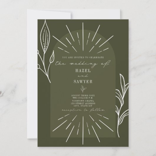 Line Art Arch Botanical Green Wedding Kaart (Voorkant)