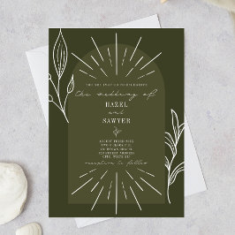 Line Art Arch Botanical Green Wedding Kaart