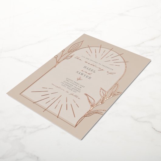 Line Art Arch Botanical off White Wedding Folie Uitnodiging (Gedraaid)