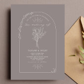 Line Art Arch Bouquet Amethyst Wedding Kaart