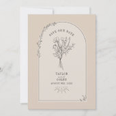 Line Art Arch Bouquet Desert Tan Save the Date (Voorkant)