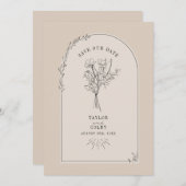 Line Art Arch Bouquet Desert Tan Save the Date (Voorkant / Achterkant)