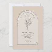 Line Art Arch Bouquet Desert Tan Wedding Kaart (Voorkant)