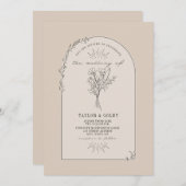 Line Art Arch Bouquet Desert Tan Wedding Kaart (Voorkant / Achterkant)