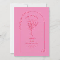 Line Art Arch Bouquet Roze en Red Save the Date