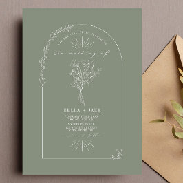 Line Art Arch Bouquet Sage Green Wedding Kaart