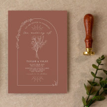 Line Art Arch Bouquet Terracotta Wedding Invitati