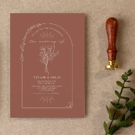 Line Art Arch Bouquet Terracotta Wedding Invitati Kaart