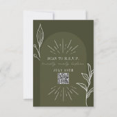 Line Art Arch Green Wedding QR Code RSVP Kaartje (Voorkant)