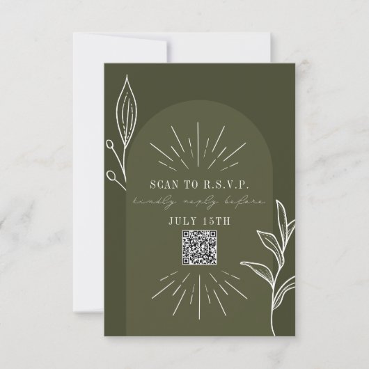 Line Art Arch Green Wedding QR Code RSVP Kaartje (Voorkant)