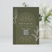 Line Art Arch Green Wedding QR Code RSVP Kaartje (Staand voorkant)