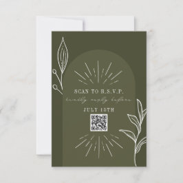 Line Art Arch Green Wedding QR Code RSVP Kaartje