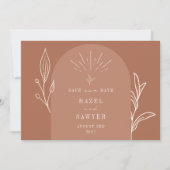 Line Art Arch Script Desert Terracotta Foto Save The Date (Voorkant)