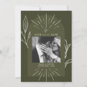 Line Art Arch Script Green Photo Wedding Save The Date (Voorkant)