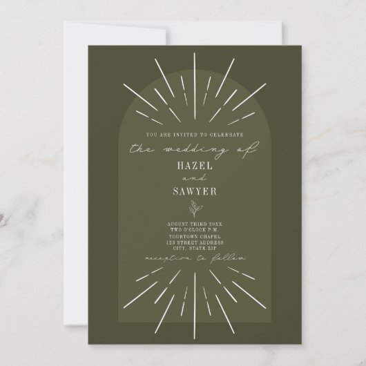 Line Art Arch Script Green Wedding Kaart (Voorkant)