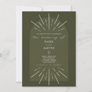 Line Art Arch Script Green Wedding Kaart