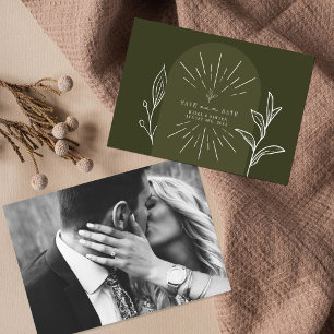 Line Art Arch Script Green Wedding Photo Save The Date