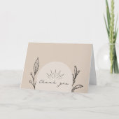 Line Art Arch Script Tan Botanical Wedding Bedankkaart (Voorkant)