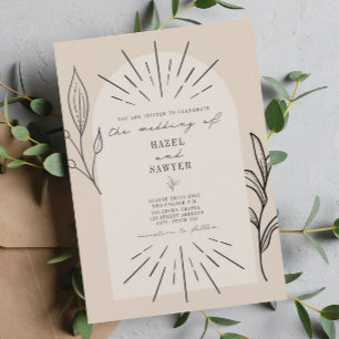 Line Art Arch Script Tan Desert Botanical Wedding Kaart
