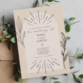 Line Art Arch Script Tan Desert Botanical Wedding Kaart
